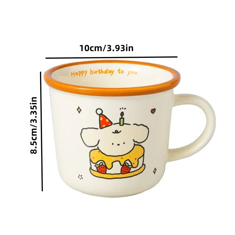 1Pcs Ins Cute Happy Bear Ceramic Mug Kawaii White Puppy Cartoon Coffee Mug Fashion Vintage Afternoon Tea Cup Pair Couple Gift