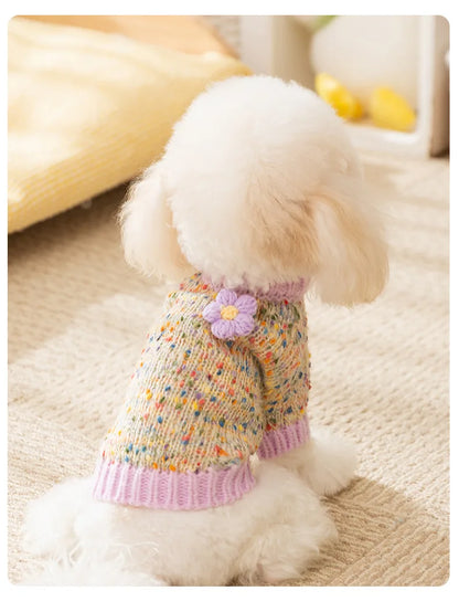 Autumn and Winter Pet Dot Little Flower Sweater Comfortable Warm Dog Clothes Teddy Cat Clothing Puppy Clothes for Small Dogs