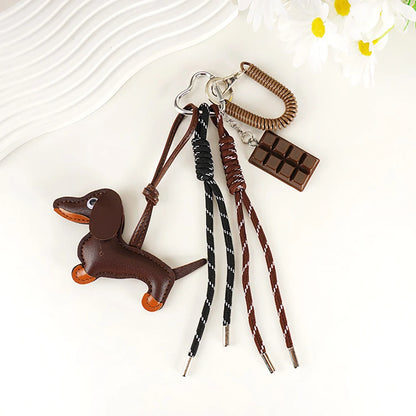 Trendy Gift Cute Sausage Dog Keychain Leather Woven Rope Anti-Lost Luggage Tag Car Bag Charm Men Women Fashion Accessories Gifts