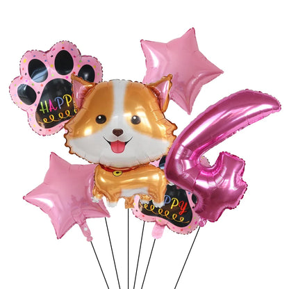 6pcs Corgi Husky Helium Balloons Pet Dog Paw Bone Cartoon Animal Ballon Birthday Party Decoration Baby Shower Globos Kids Toys