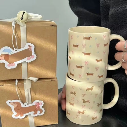 340ML Coffee Mug Cute Dachshund Dog Pattern Ceramic Cup with Handle Coffee Tea Milk Cups Breakfast Water Cup Kitchen Drinkware