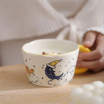 300ml Creative Cartoon Ladybug Dog Pattern Coffee Cup with Moon Handle Ceramic Mug Breakfast Milk Cups for Kids Birthday Gift