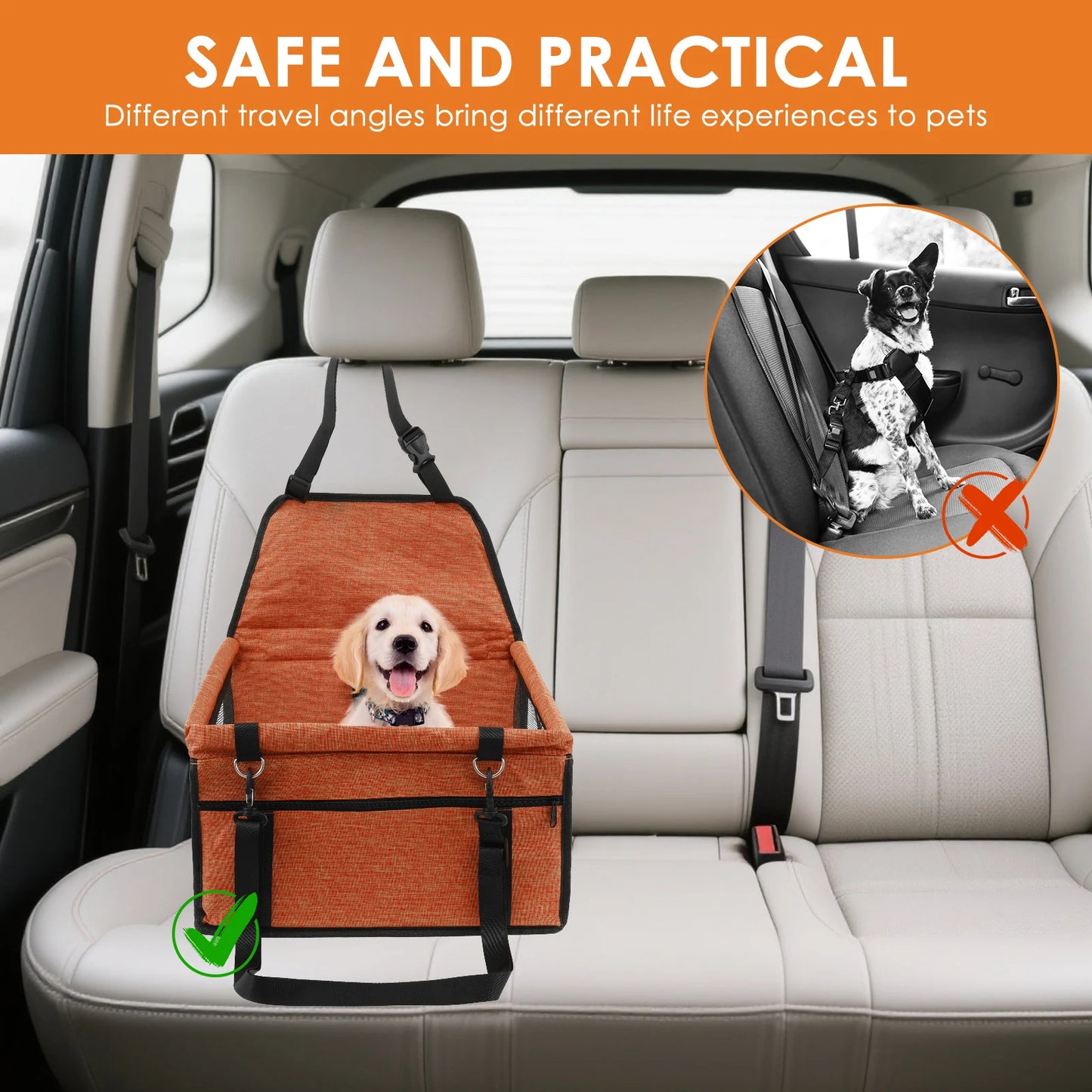 Dog Car Seat Puppy Booster Seat With Safety Lock Scratch Proof Adjustable Strap Travel Car Box for Small to Medium Dog