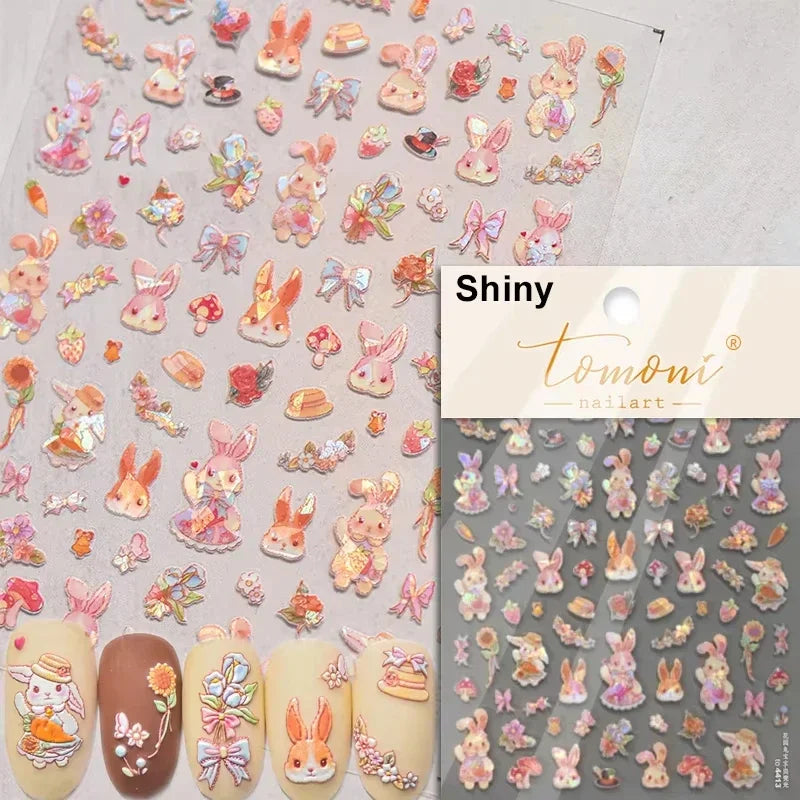 Graffiti Cat Claw Rabbit Bunny Bear Dog Flower Lovely Animal Fruit Dim Sum Candy Sunflower Adhesive 5D Nail Art Stickers Decal