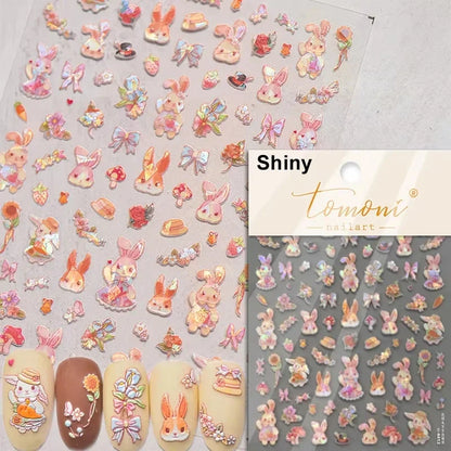 Graffiti Cat Claw Rabbit Bunny Bear Dog Flower Lovely Animal Fruit Dim Sum Candy Sunflower Adhesive 5D Nail Art Stickers Decal
