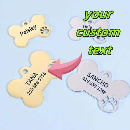 Personalized Dog Tag Stainless Steel Custom Engraved Bone Dog Charm For Pet Collar Dog Id Name Tag Gift Pendant Supplies Jewelry