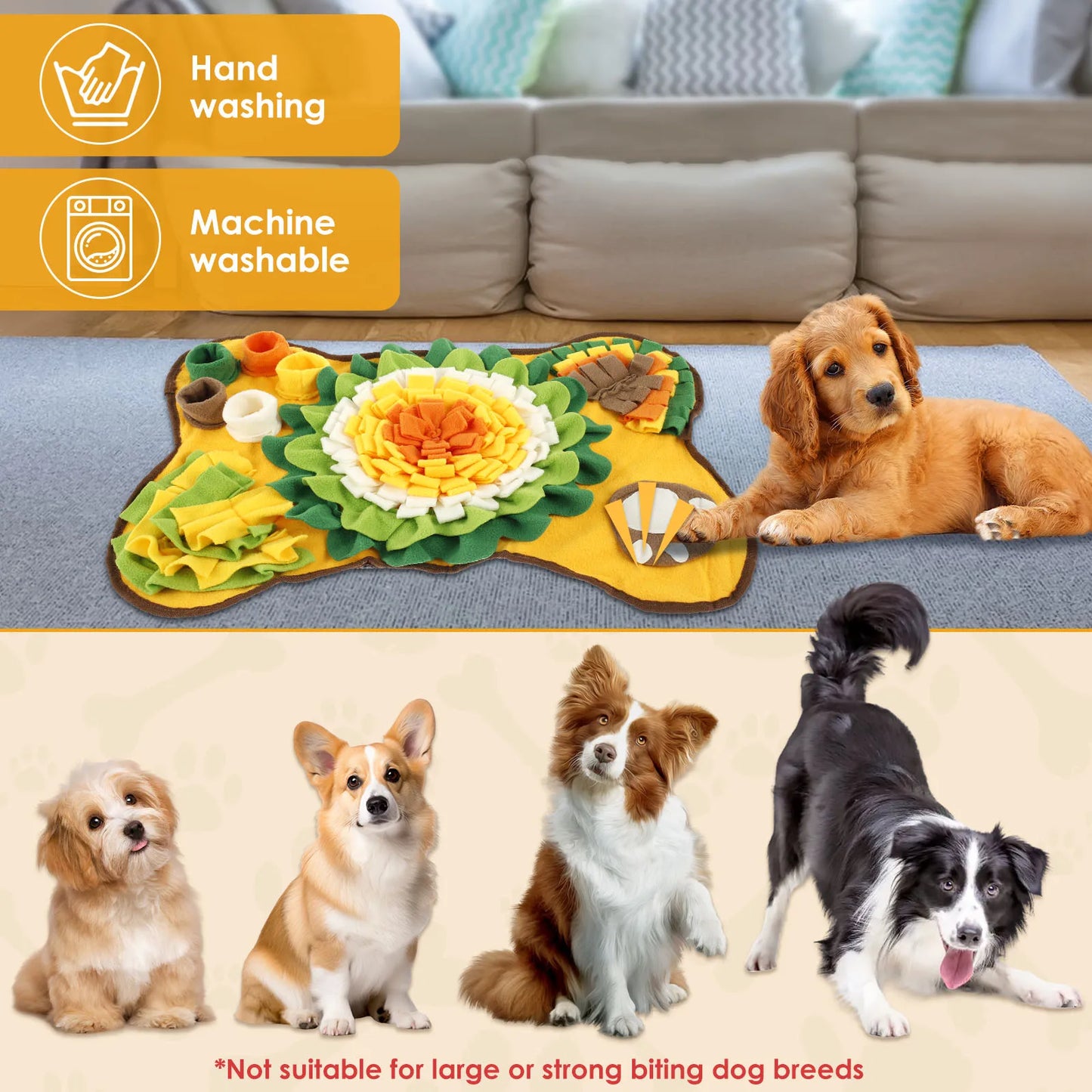 Pet Snuffle Mat Anti Slip Dogs Sniff Pad Soft Polyester Interactive Dog Treat Dispenser Mat for Pet Smell Training & Slow Feeder