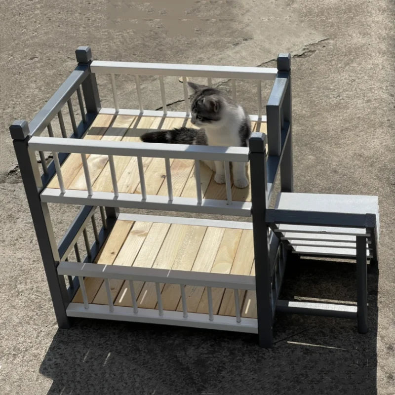 the DOGGY BUNKBED - Dog Bed, Solid Wood Princess Bed, Dog/Cat Under Pet Bunk Bed, High and Low Off the Ground Moisture-Proof Cat Kennel/Dog Kennel
