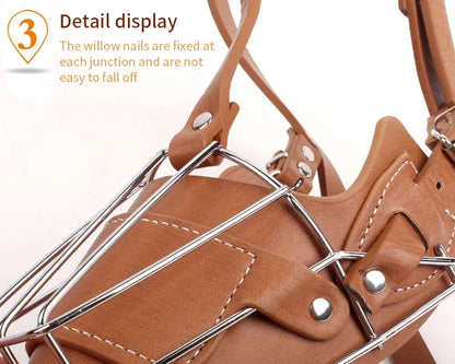 Dog Muzzle Anti Biting Pet Mouth Mask Adjustable & Breathable Leather Metal Muzzle Protection Cover Muzzles for Dog Accessories