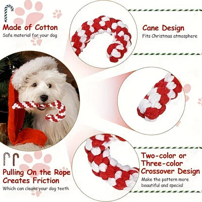 1pc Christmas Dog Rope Toy-Candy Cane Lasso Design with Red&White Stripes&Green Checkered Pattern,Safe Jute Blend Chew Toy