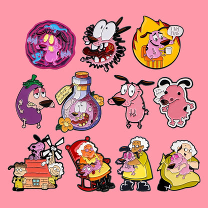 Cowardly Hero Dogs Enamel Pins Anime Figures Badges Metal Lapel Brooch For Backpacks Brooches Fashion Jewelry Accessories Gifts