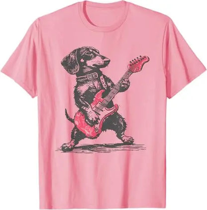 the ROCKER DOG - Vintage Dachshund Weenie Playing Guitar T-Shirt, Dog Men Music Lover Graphic Outfit, Funny Rock Hip Hop Streetwear Saying Tee