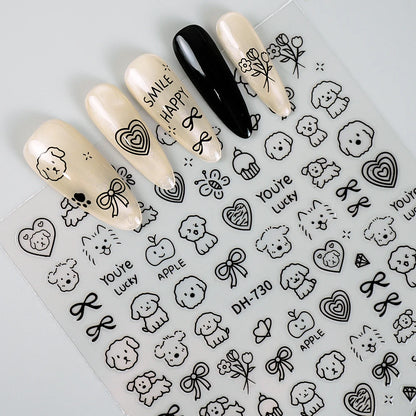 3D Flat Cute Cartoon Nail Stickers Doodle Cat Dog Heart Star Flower Nail Art Stickers Women DIY Manicure Decoration Decals