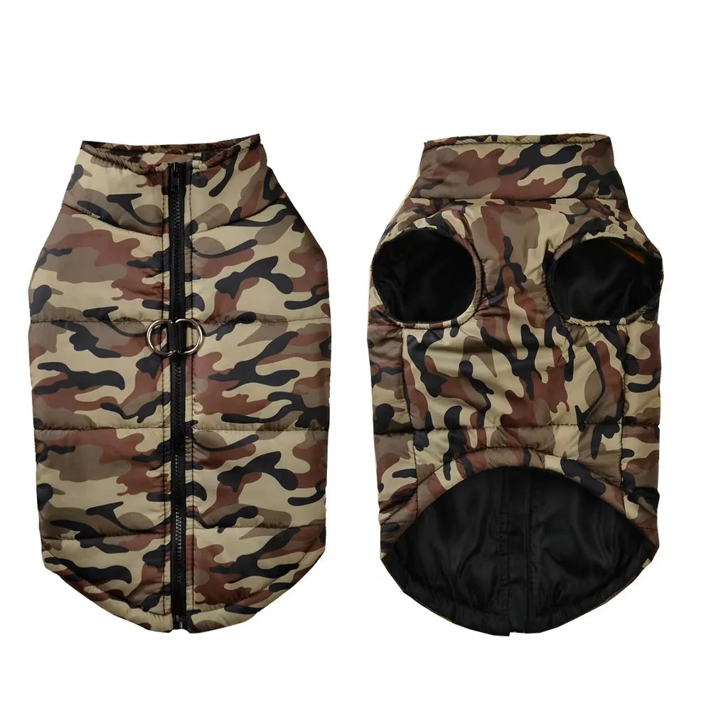 the CAMO COLDFRONT JACKET - Winter Dog Clothes for Medium/Large Dogs, Jacket Waterproof Labrador Coat, Camouflage Print Golden Retriever Outfits, Pet Costume