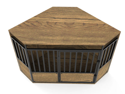 the CORNER CRATE - Furniture Style Wooden Pet Crate Corner Table, Heavy Duty Large Dog Cage Kennel
