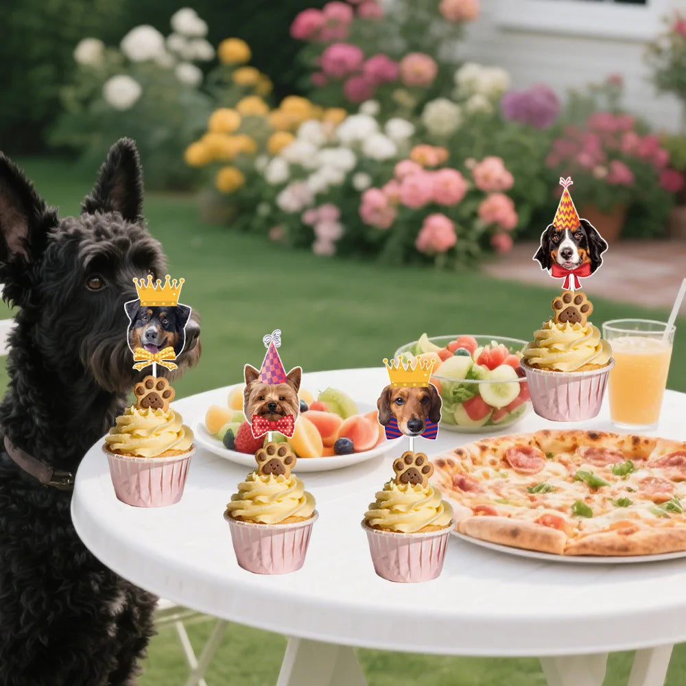 12pc Tie Dog Cake Topper Happy Birthday Crown Wedding Baby Shower Animal Cupcake Topper Dessert Decoration Party Baking Supplies