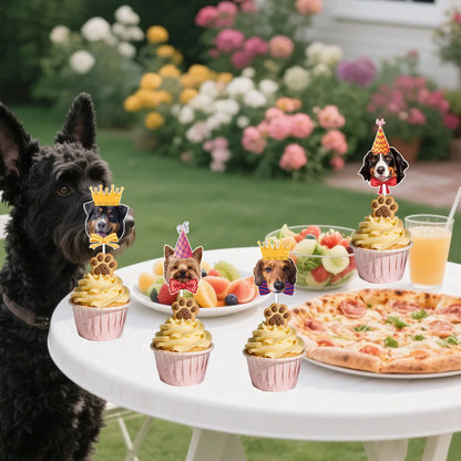 12pc Tie Dog Cake Topper Happy Birthday Crown Wedding Baby Shower Animal Cupcake Topper Dessert Decoration Party Baking Supplies