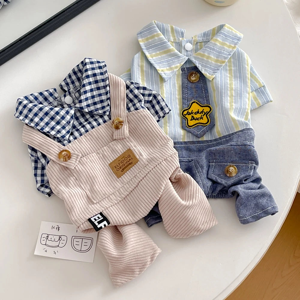 Summer Striped French Bulldog Overall Fashion Dog Jumpsuit Pants With Pocket For Small Medium Puppy Animal S XXXL Pugs Costume