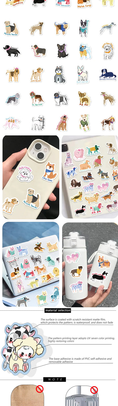100pcs cartoon cute hand-painted wind dog stickers Diary scrapbook phone case laptop water bottle waterproof decorative stickers