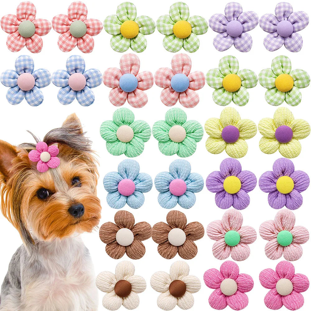 the FLOWER BOW - 10PCS Flower Shape Pet Hair Accessories for Dogs/Cats, Hair Decoration Flowers Rubber Bands, Bulk Puppy Grooming Accessories