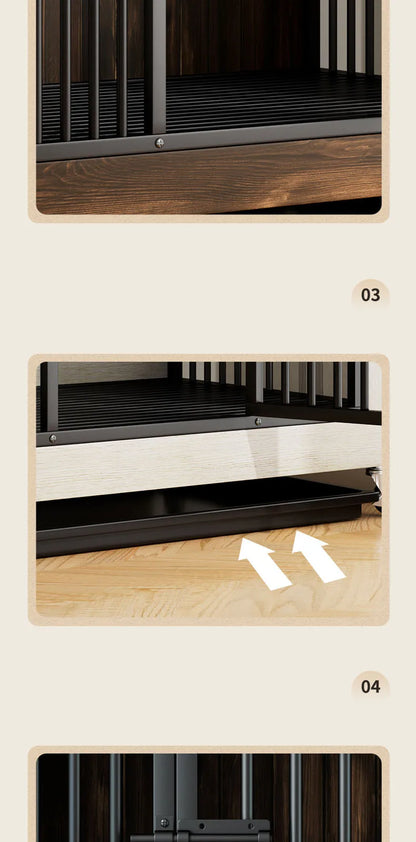 Reinforced Anti-Biting Dog Kennel Sturdy and Durable Wooden Round Pipe Dog Cage with Detachable Wheels Pet Bed