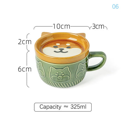 Ceramic Coffee Mug With Lid Japanese Cartoon Animal Pattern Breakfast Cup Mug Milk Cup