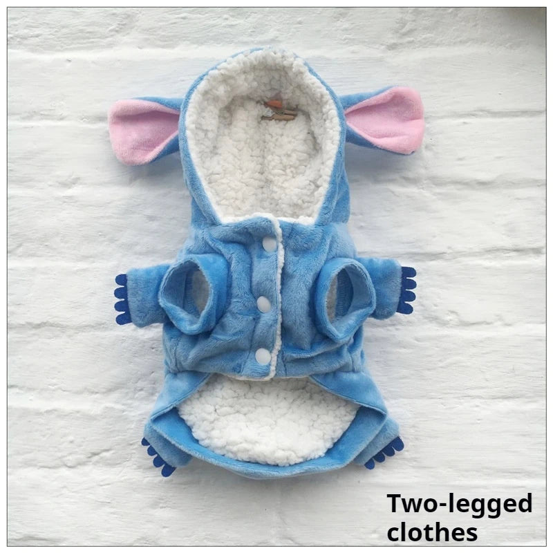 Autumn Winter Cartoon Pet Clothing Stitch Same Style Cat And Dog Clothing Two Leg Pet Transformation Clothing Warm Cotton Clothe