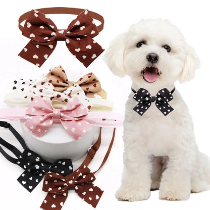 20PCS Fashion Dog Bow Ties Heart Print Adjustable Pet Bows For Dogs Small Dog Bowties Pet Collars Accessories Puppy Necklaces