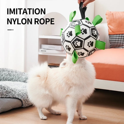 Dog Toys Soccer Ball with Straps Interactive Dog Toy for Tug of War Puppy Birthday Gifts Toy Durable Balls for Medium Large Dogs