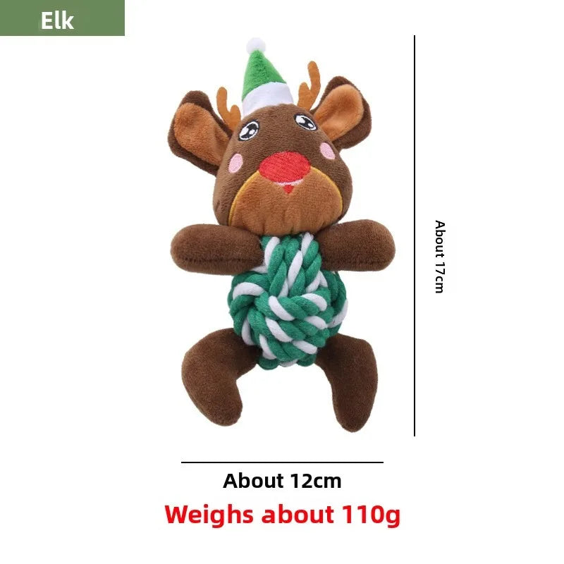 the MERRY PLUSH MUNCHERS - Christmas Plush Dog Toys with Cotton Rope & Squeakers, Chew Resistant Animal Dental Toys for Puppies, Teething Chew Toys