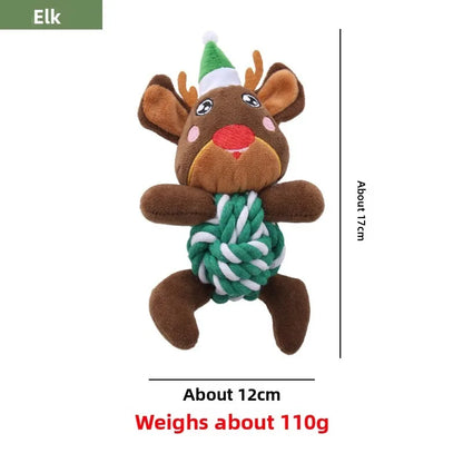 the MERRY PLUSH MUNCHERS - Christmas Plush Dog Toys with Cotton Rope & Squeakers, Chew Resistant Animal Dental Toys for Puppies, Teething Chew Toys