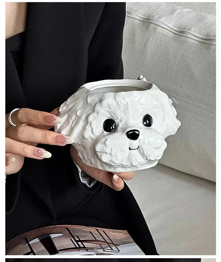 Cute Teddy Dog Shaped Mug Ceramic Cup&saucer Dining Table Coffee Cup Milk Tea Mugs Afternoon Tea Teacup Fruit Juice Container