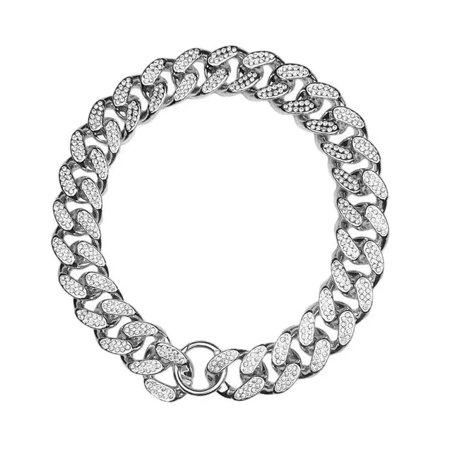 the ICEDRIP LUXE DOG CHAIN - Plastics Dog Chain Collar, Gold Luxury Diamond Studded Collar for Medium/Large Dogs, Pet Jewelry Necklace Accessories, Cuban Chain