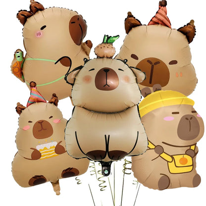 5pcs Cartoon Capybara Aluminium Film Balloon Set Cute Kapibala Children Birthday Party Decors Supplies Baby Shower Air Globos
