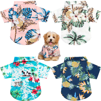 Hawaii Dog Shirt Colorful Flower Printed T-Shirt Breathable Cool Shirt Summer Beach Style Dog Clothes Medium and Large Dog Boys