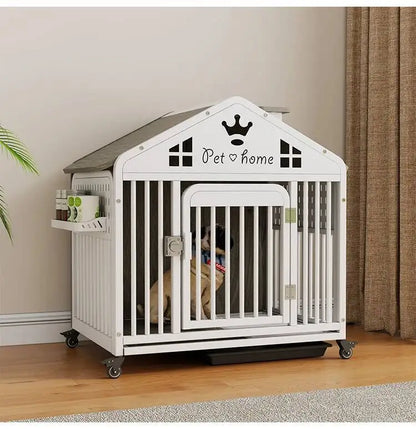 the DOG VILLA - Multi-Functional Solid Wood Steel Frame Pet Dog Villa, Small/Medium-Sized Dog Cage, Indoor Outdoor Dog Cage, Dog Bed with Toilet