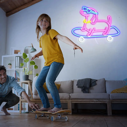 Skateboard Dog Neon Signs LED Neon Light Sign Light Up Neon Signs Wall Decor for Game Room Bedroom HomeBar Living Room kids room