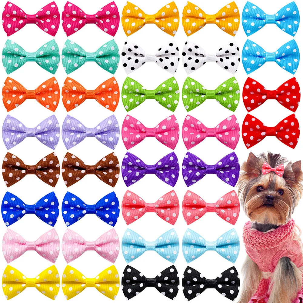 40Pcs Bulk Dog Bows Hair Accessories Pets Grooming Hair Clips Dot Dog Cat Bows Hairpin Girls Barrette for Small Dogs Supplies