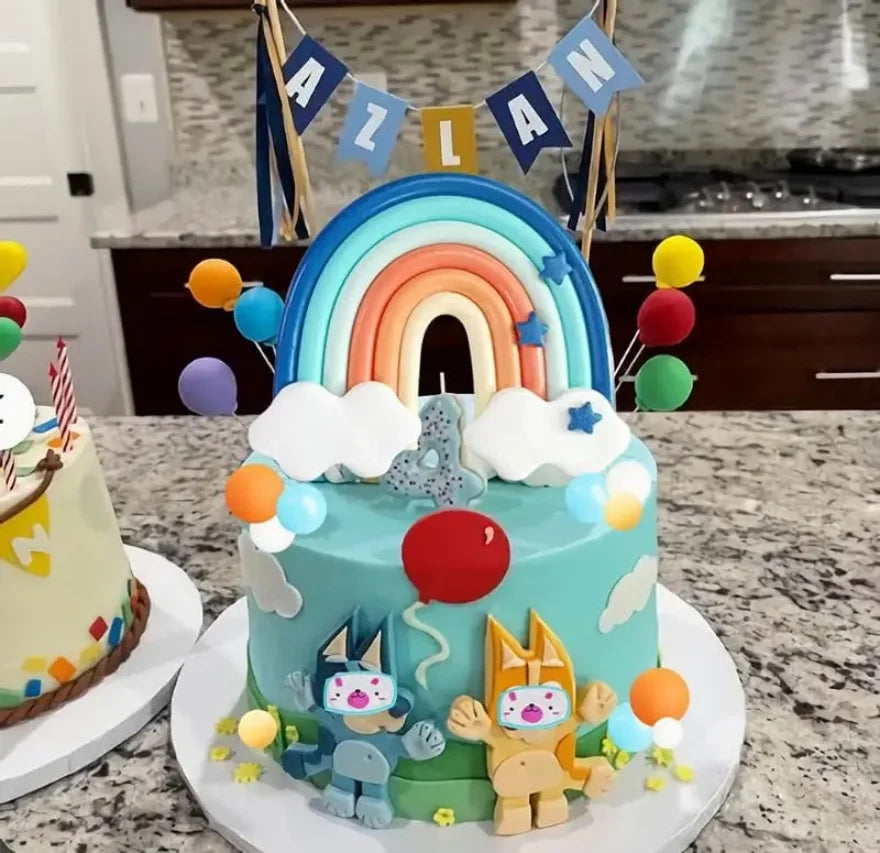 14pcs Blue Rainbow Cake Toppers With Orange White Balls For Dog Birthday Cake Decorations Baby Shower Party Supplies