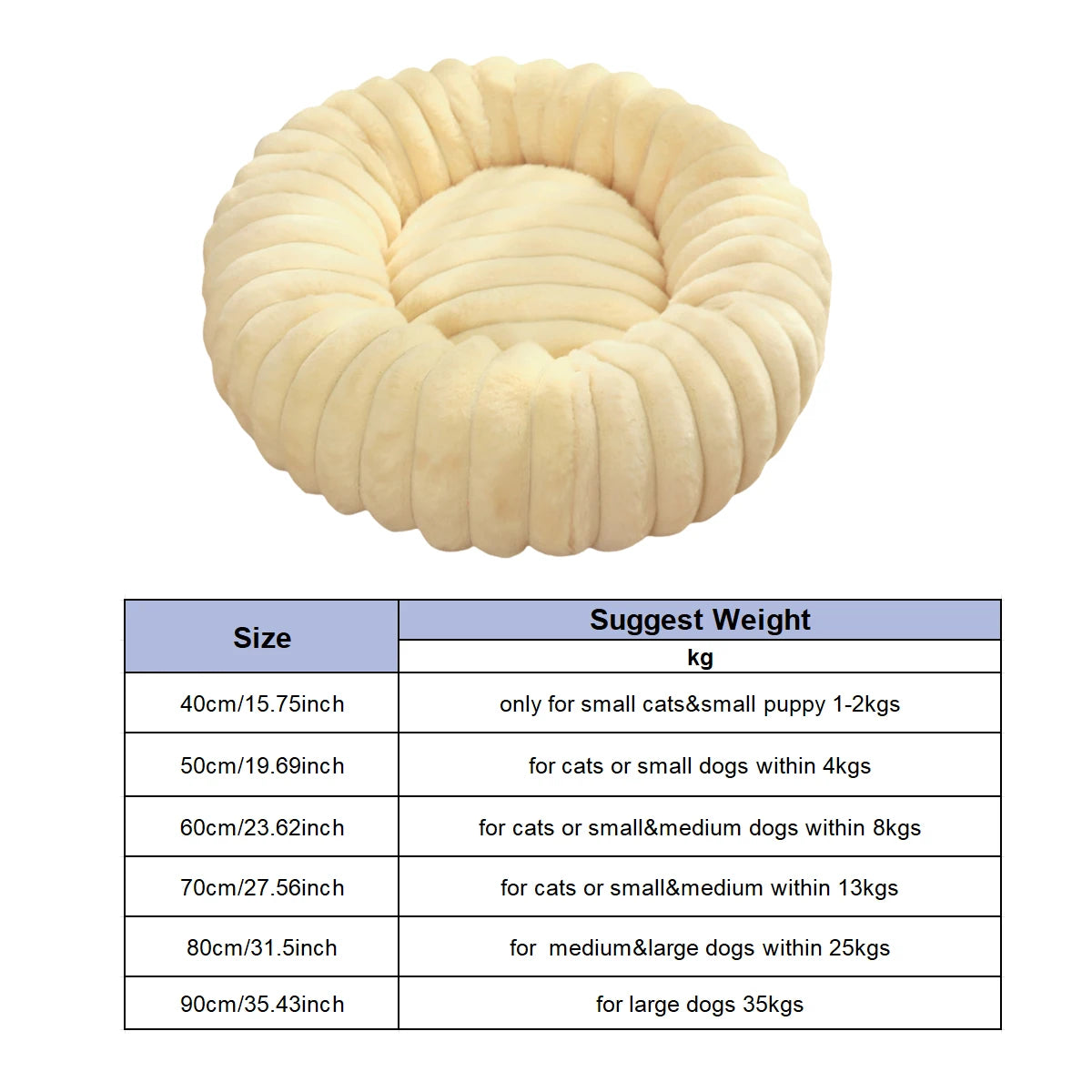 Round Pet Bed for Large Dog,  Winter Warm Cat Sofa Bed Washable Large Dog Bed All Seasons Available