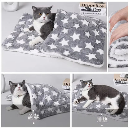 Pet Sleeping Mat Dog Bed Cat Bed Soft Hair Thickened Blanket Pad Fleece Home Washable Warm Bear Pattern Blanket Pet Supplies