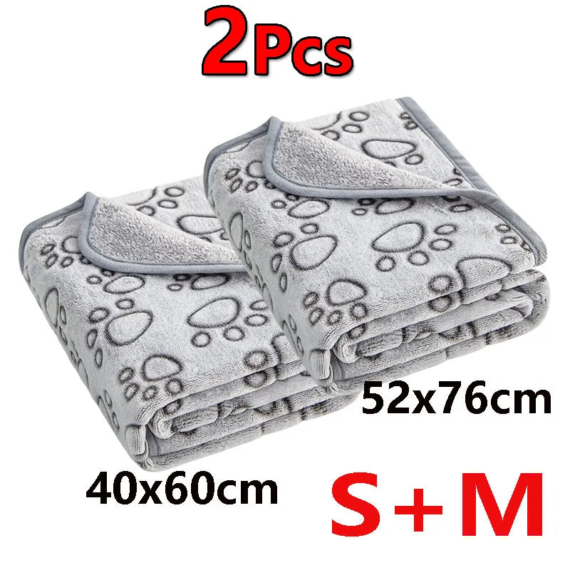 2PCS Soft Fluffy High Quality Pet Blanket Cute Cartoon Pattern Paw Print Dog  Pet Mat Warm and Comfortable Blanket for Cat Dogs