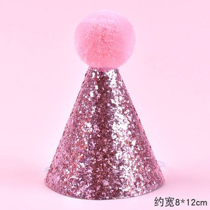 Cute Pet Birthday Caps With Bowknot Cat Dog Costume Sequin Headwear Cap Hat Christmas Party Pets Accessories Decoration