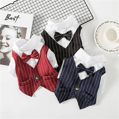 Dog Shirt Stylish Suit Pet Small Dog Clothes Bow Tie Wedding Shirt Costume Formal Tuxedo With Bow Tie Puppy Cat Bulldog Clothing