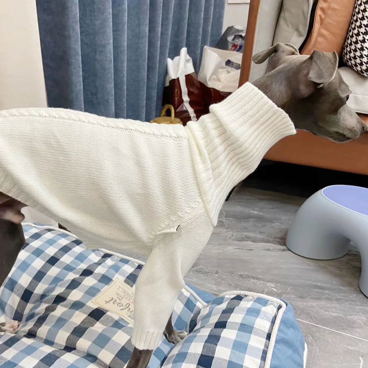 Italian Greyhound Sweater Whippet Turtleneck White Knitted Sweater Warm Pet Clothing