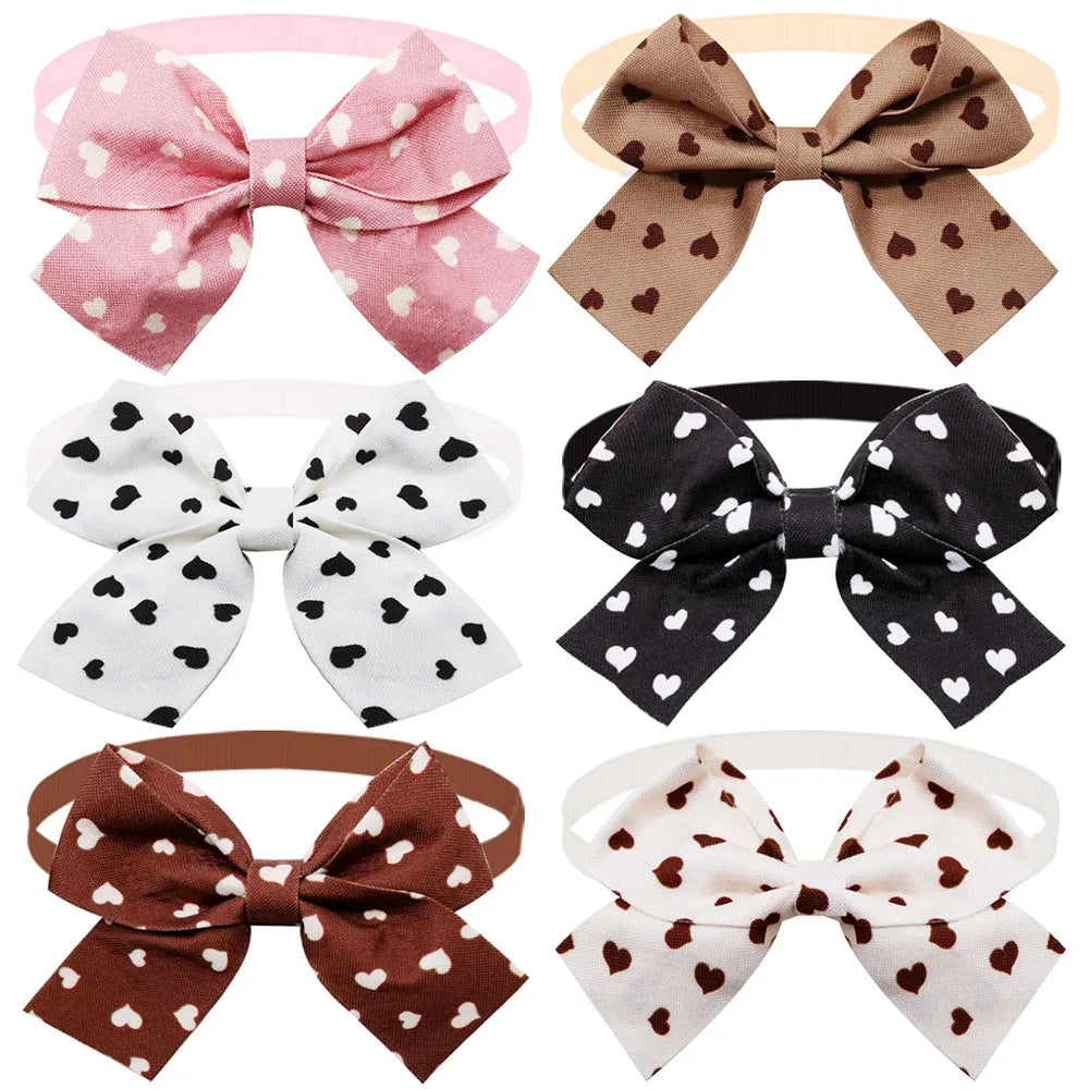 20PCS Fashion Dog Bow Ties Heart Print Adjustable Pet Bows For Dogs Small Dog Bowties Pet Collars Accessories Puppy Necklaces