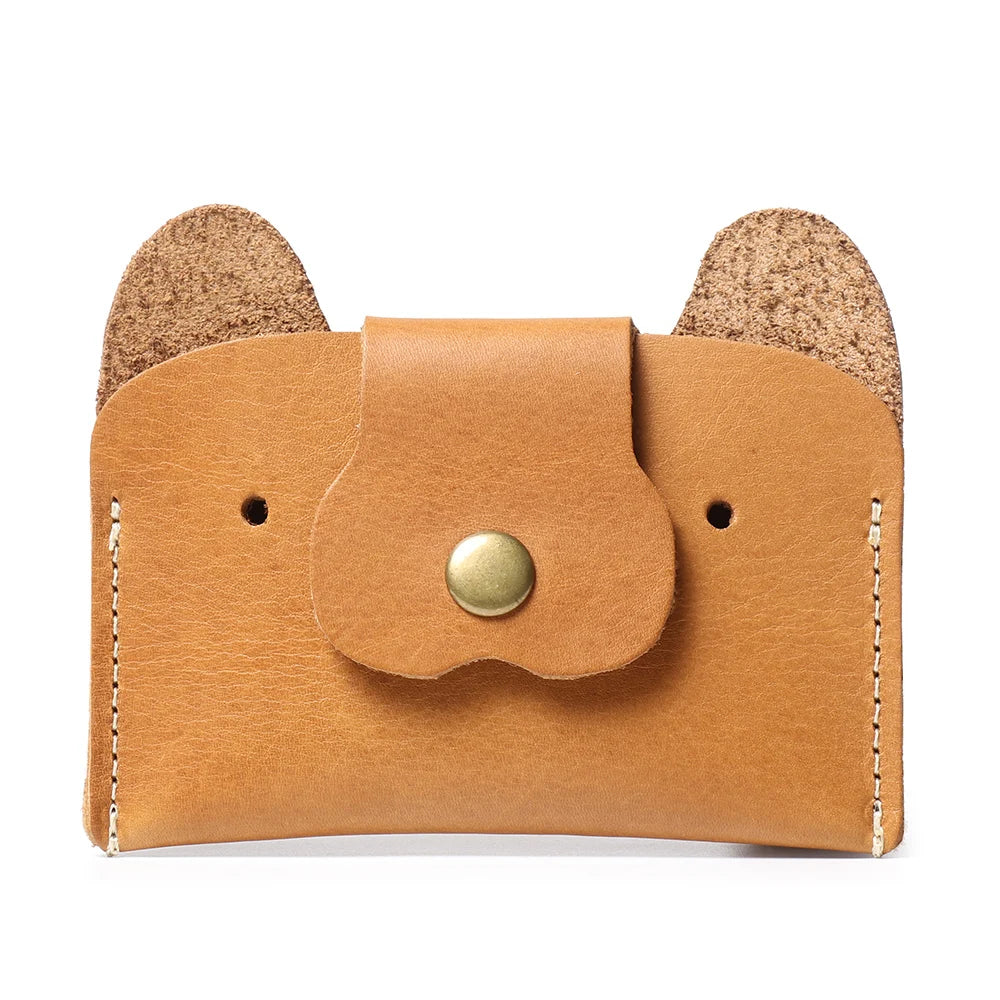 LUOKIR Creative Leather Cartoon Puppy Small Amount of Cash Bag Top Layer Cowhide ID Card Holder Cute Small Card Bag