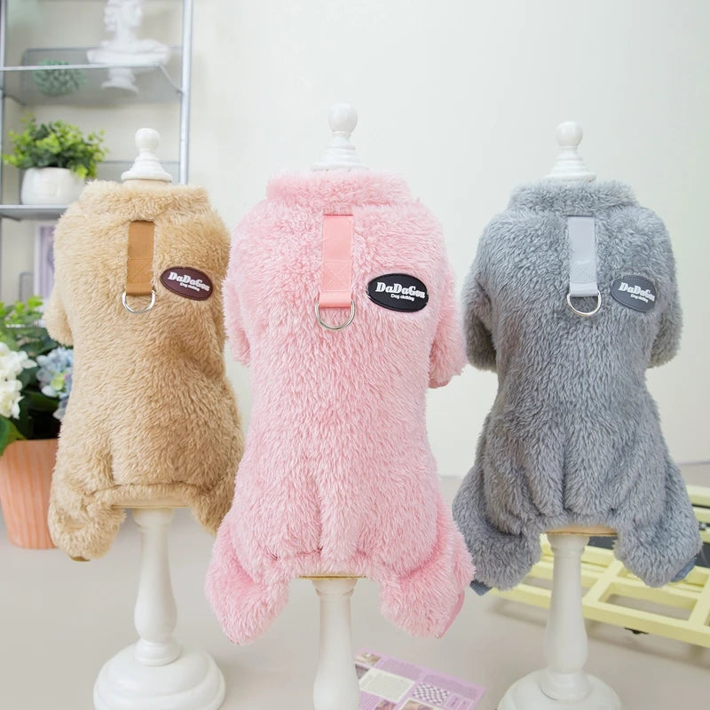 Autumn Winter Dog Cat Warm Clothes Pullover Plush Jumpsuit for Small Medium Dogs Chihuahua Poodle Bulldog Four-legged Coat