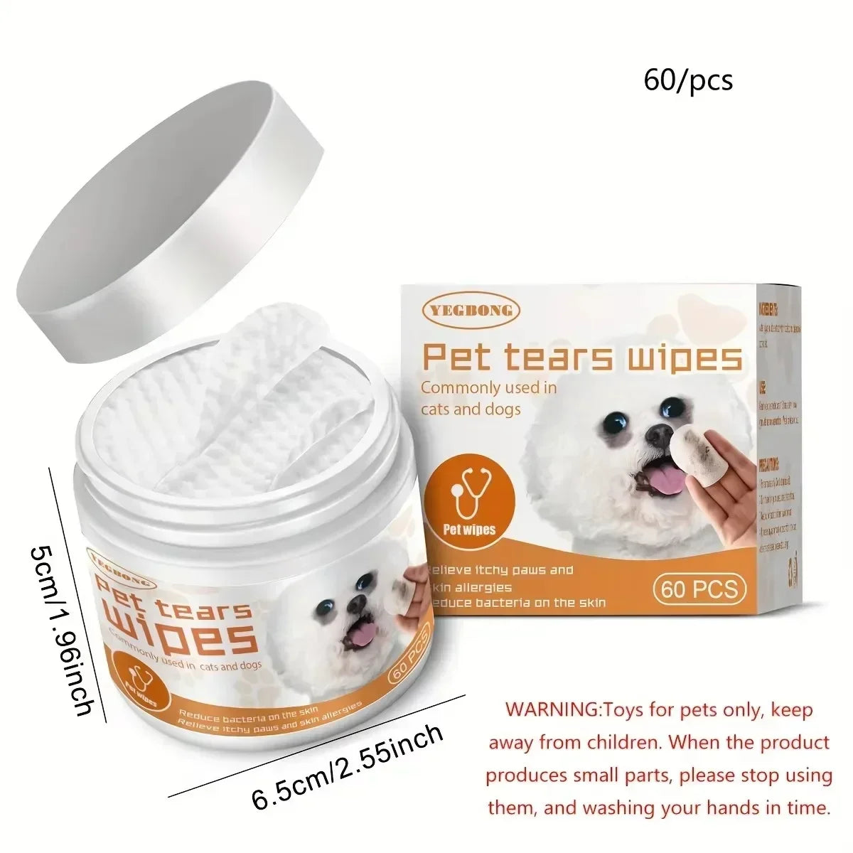the PET TEAR WIPES - 60pcs/Set Eye Wet Wipes, Universal Disposable Non-Woven Wet Towels, Ear Stain Remover, Dog/Cat Wipes, Grooming Tools Pet Accessories