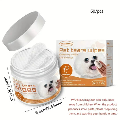 the PET TEAR WIPES - 60pcs/Set Eye Wet Wipes, Universal Disposable Non-Woven Wet Towels, Ear Stain Remover, Dog/Cat Wipes, Grooming Tools Pet Accessories
